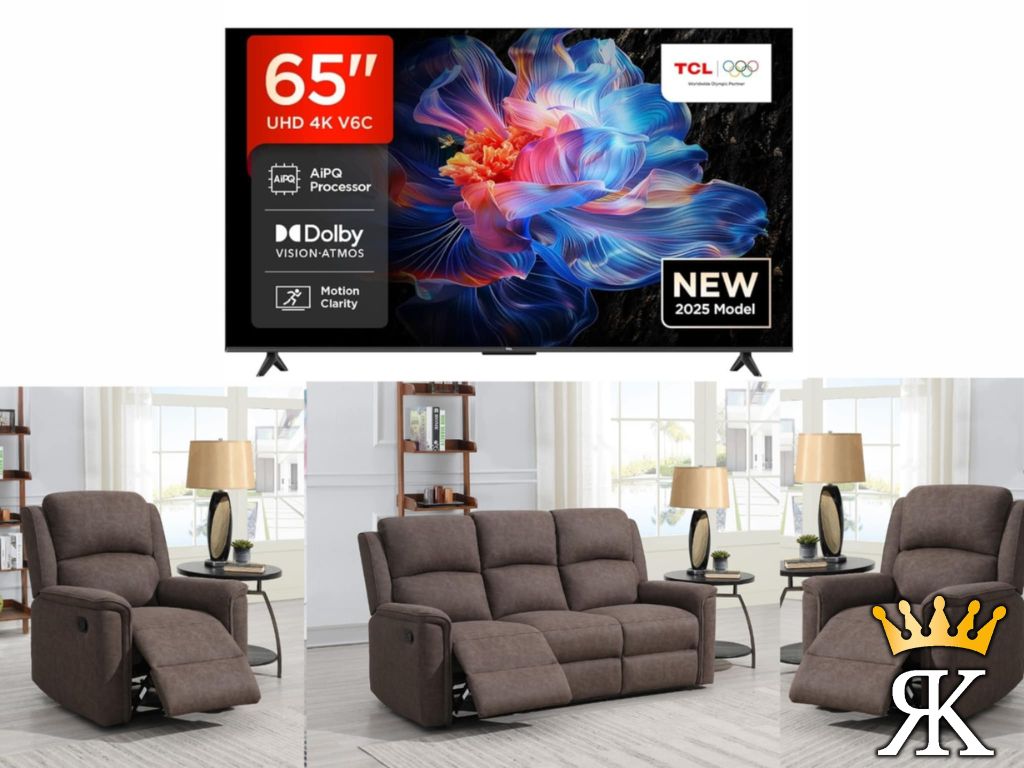 Living Room Recliner Suite & 65" TV